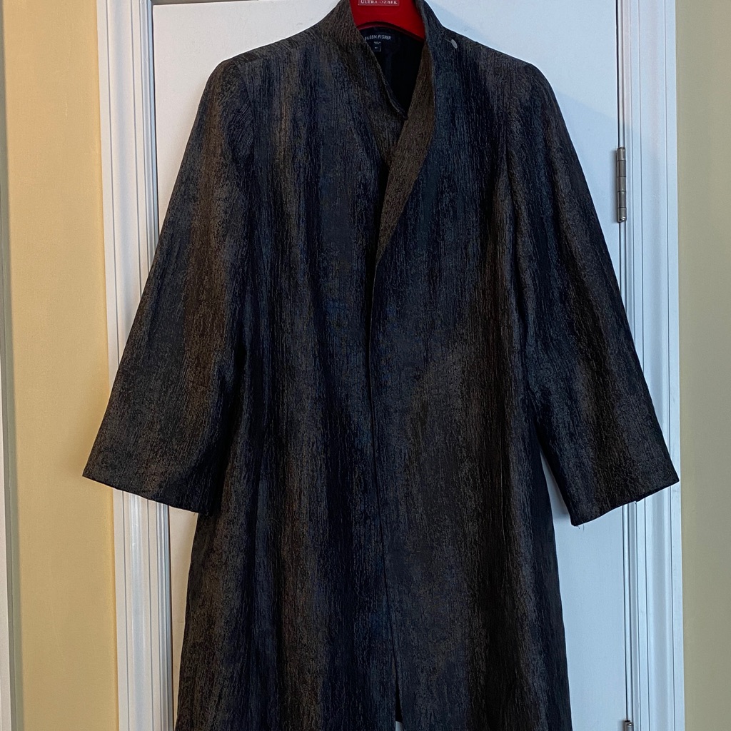 Eileen Fisher Silk Cotton Shimmer All Silk Lining Trench Coat Nwot